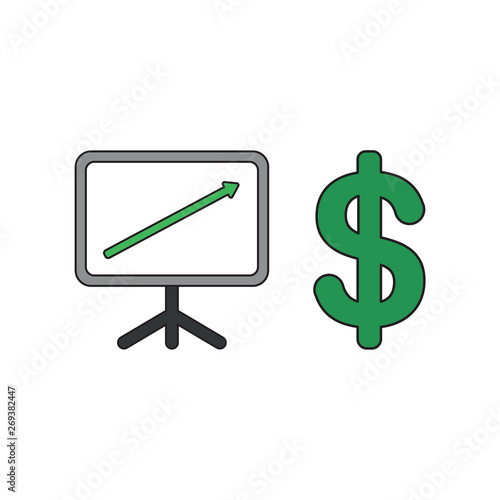 Vector icon concept of sales chart arrow moving up with dollar.