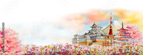 Obraz Słynne zabytki Japonii na wiosnę.