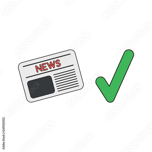 Vector icon concept of newspaper with check mark.