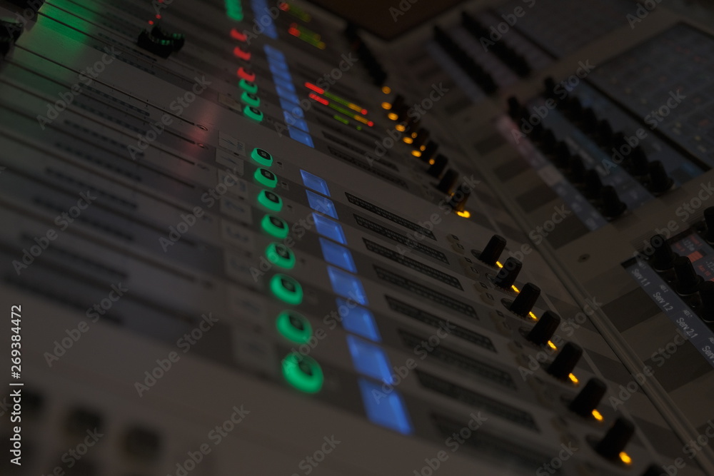 Control panels and mixers for video and audio signals on Moscow TV channel Control panels and mixers for video and audio signals on Moscow TV channel
