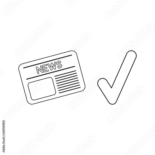 Vector icon concept of newspaper with check mark.