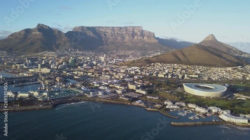 Aerial view over Cape Town, South Africa with Table Mountain