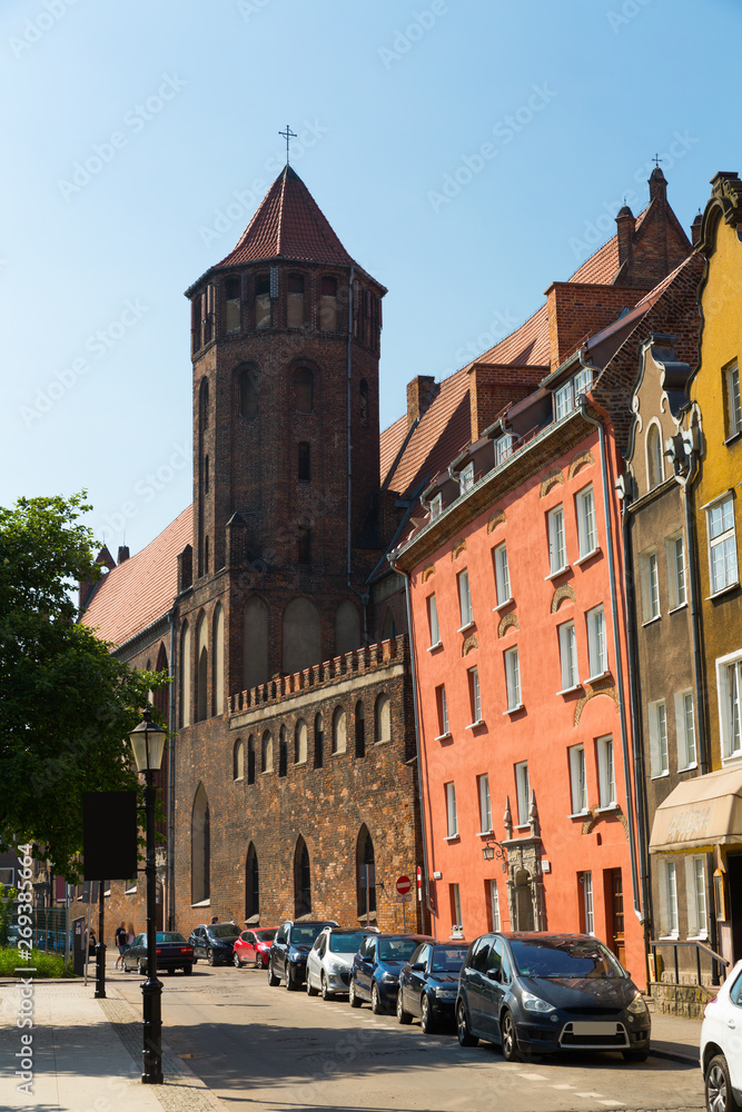Park Swietopelka and St. Nicholas Roman Catholic Church in city  Gdansk