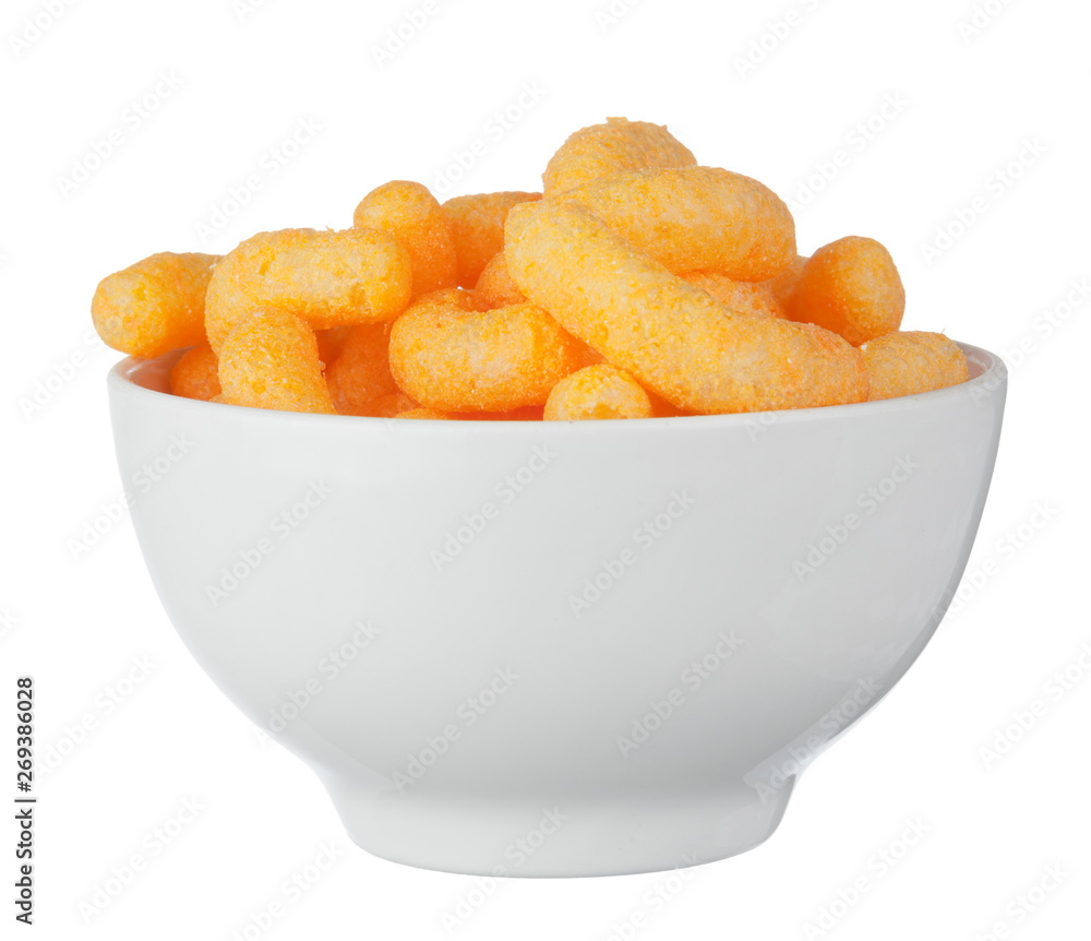 Peanut, corn puffs isolated with white background Peanut, corn puffs isolated with white background