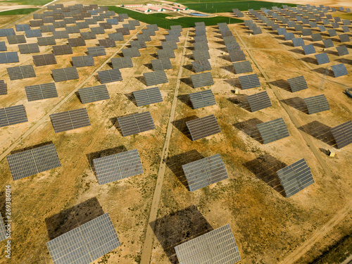 Top view of the electric power polar panel system at desert