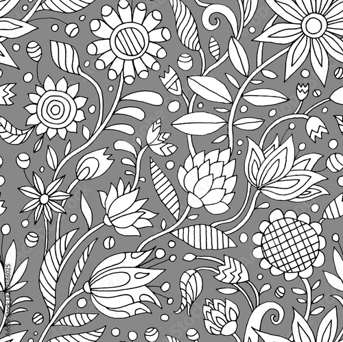 Wallpaper Mural Seamless flowers pattern. Flower prick painted by hand. Suitable for packaging, fabrics, wallpapers and simple colorings. Torontodigital.ca