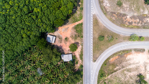 Top view aerial shot of the highway road