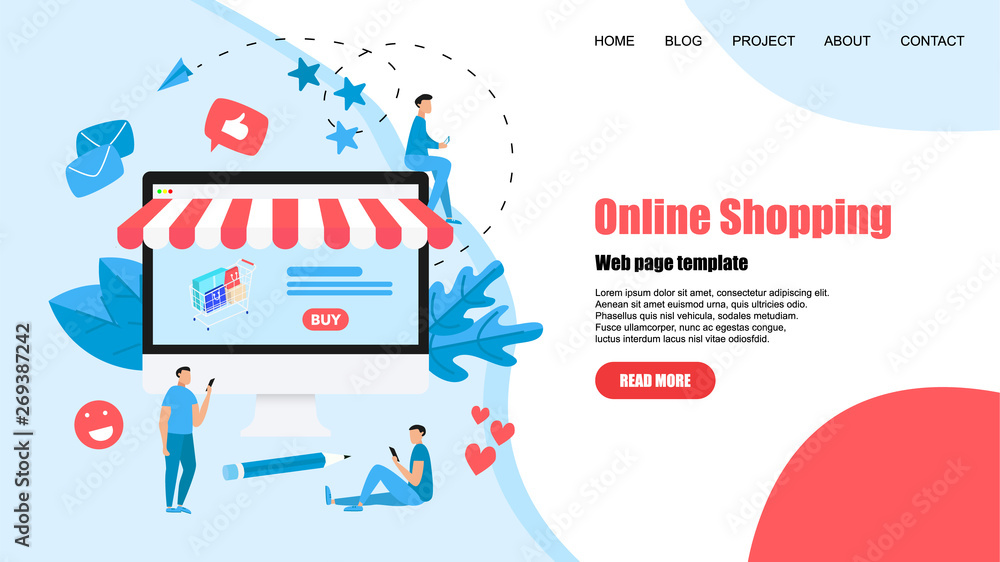 Naklejka premium concept, buying online store. Website landing web page template