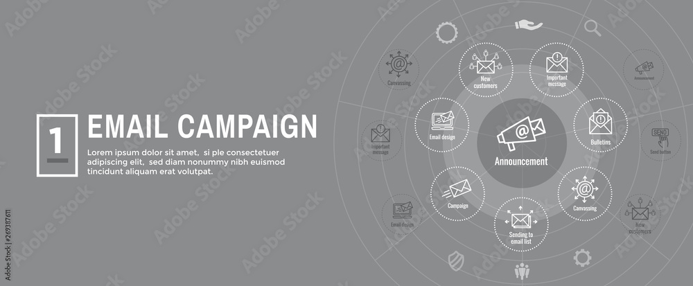 Email marketing campaigns icon set - web header banner