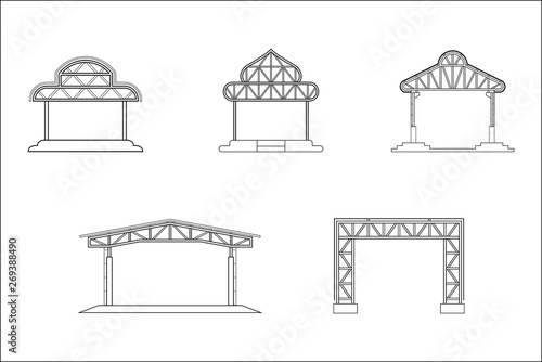 Abstract outline drawing, set of frame warehouse icon vector illustration