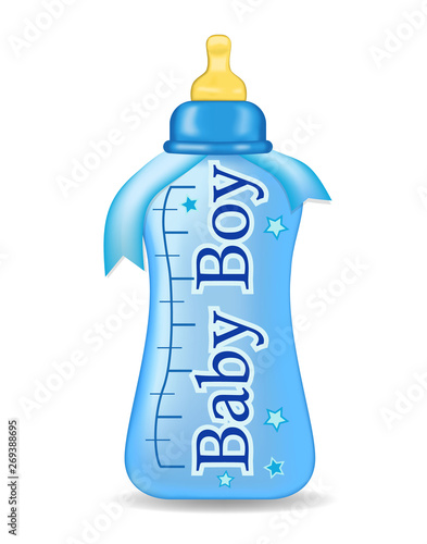 Blue bottlewith ribbon on isolated background. Child bottels. Vector illustration