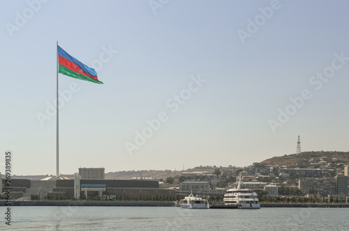flag of Azerbaijan and cityscape view