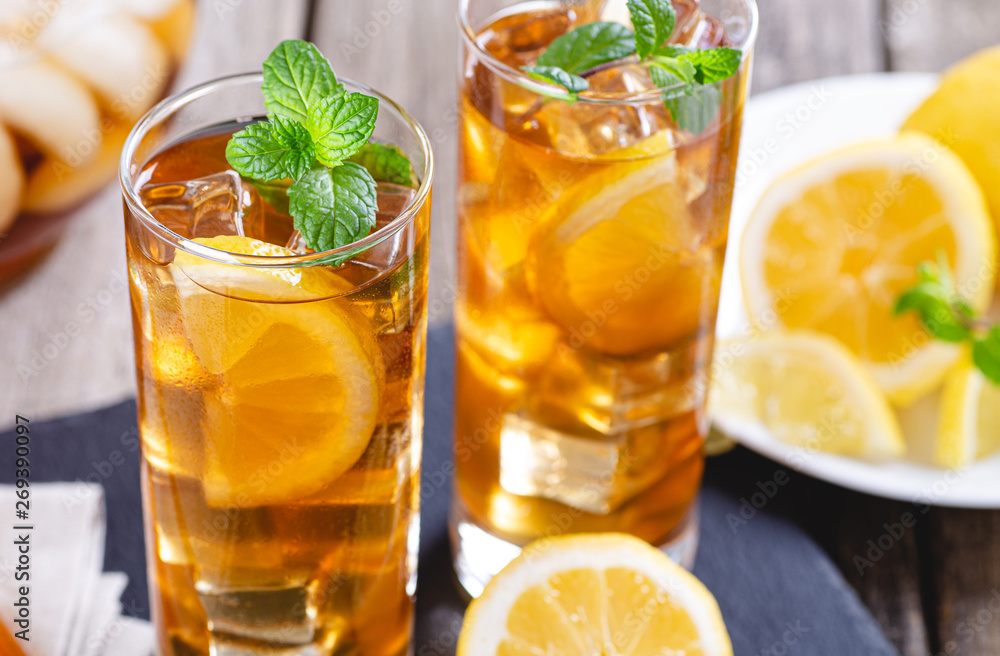 Glass of Ice Tea With Lemon Slices Glass of Ice Tea With Lemon Slices
