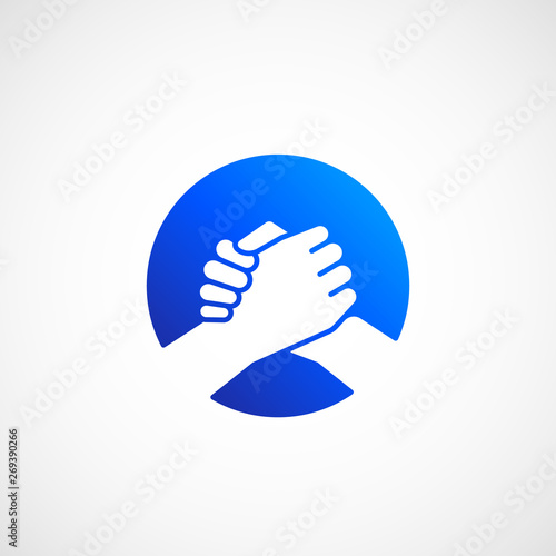 Bro Handshake Abstract Vector Sign, Symbol or Icon. Friends, Partners or Brothers Hand Shake Incorporated in a Circle Concept.