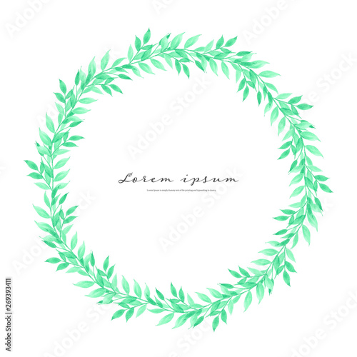 Leaves watercolor circle frame, Minimalistic vector frame with leaves watercolor, Botanical composition, Decorative element for wedding card, Invitations Vector illustration.