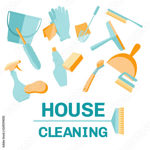 A set of house cleaning tools and accessories
