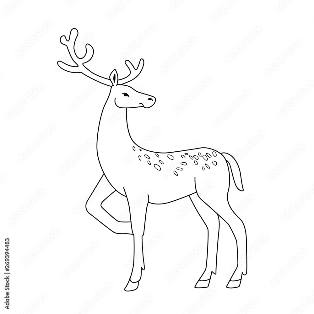 Cute deer cartoon character, vector illustration. Coloring book for children.
