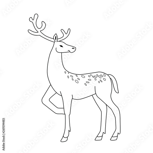 Cute deer cartoon character  vector illustration. Coloring book for children.