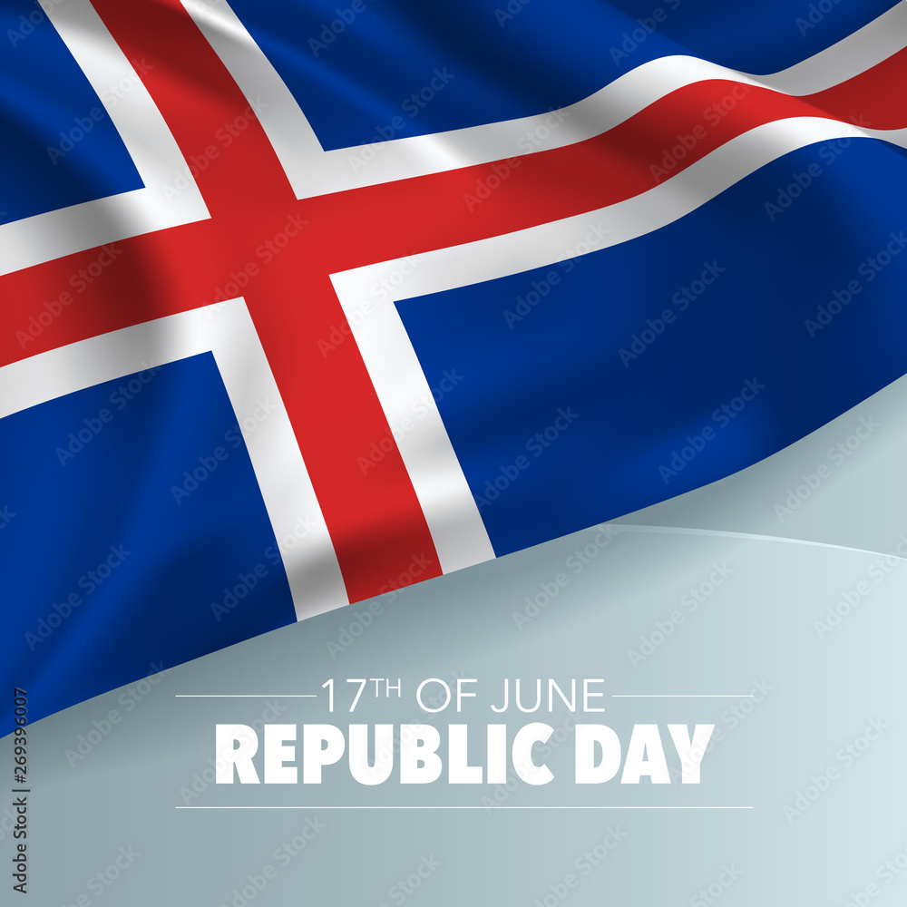 Fototapeta premium Iceland happy republic day greeting card, banner, vector illustration
