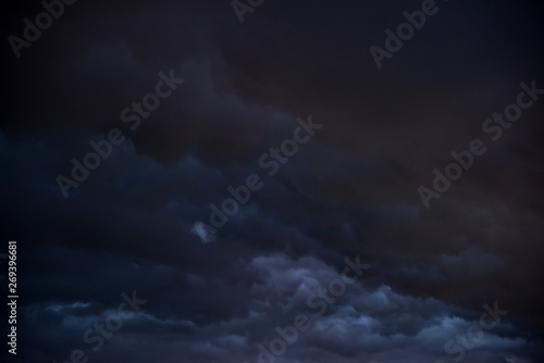 Weather in summer with black cloud and storm, Dark sky and dramatic storm clouds at night