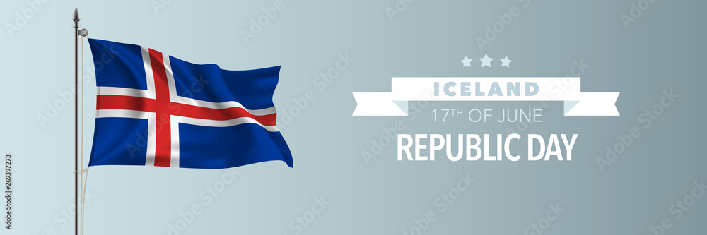 Iceland happy republic day greeting card, banner vector illustration