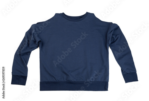 dark blue sweatshirt with a long sleeves. Isolate on white