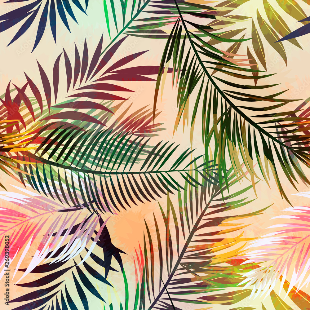 Obraz premium Abstract tropical plants pattern. Vector illustration.