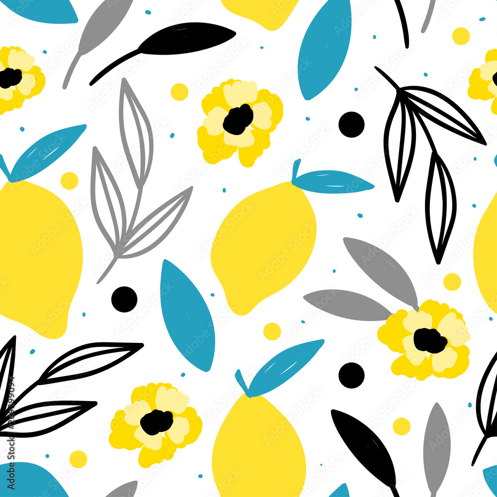 Lemon seamless pattern for print, textile. Modern decorative lemon background.