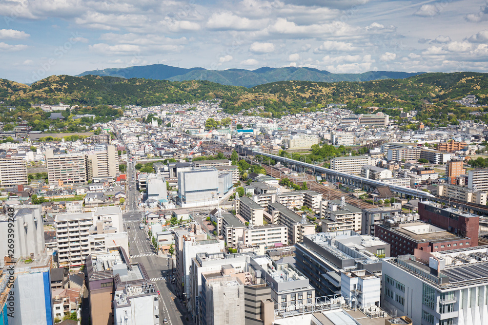 Aerial View over Kyoto Japan