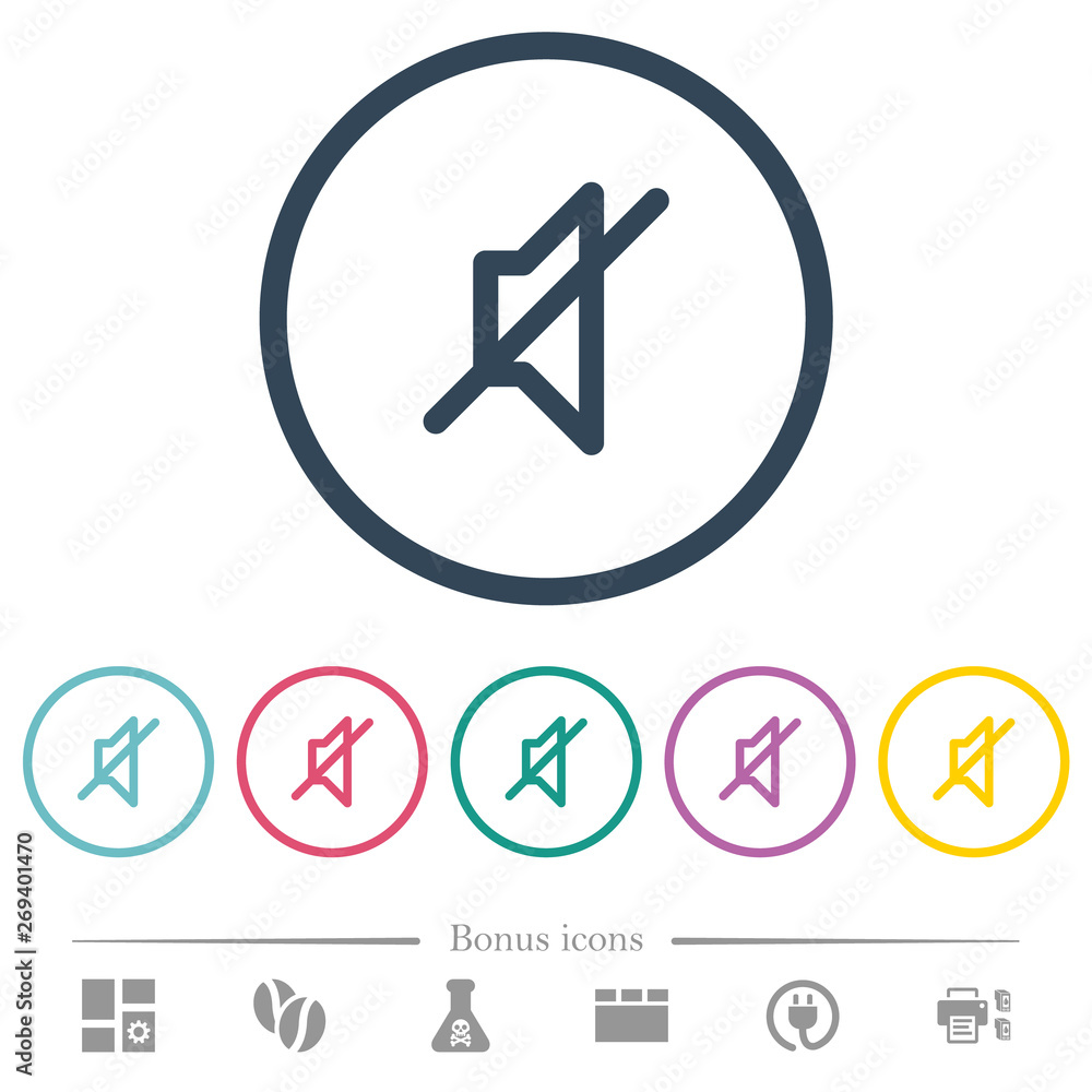 Mute flat color icons in round outlines Mute flat color icons in round outlines
