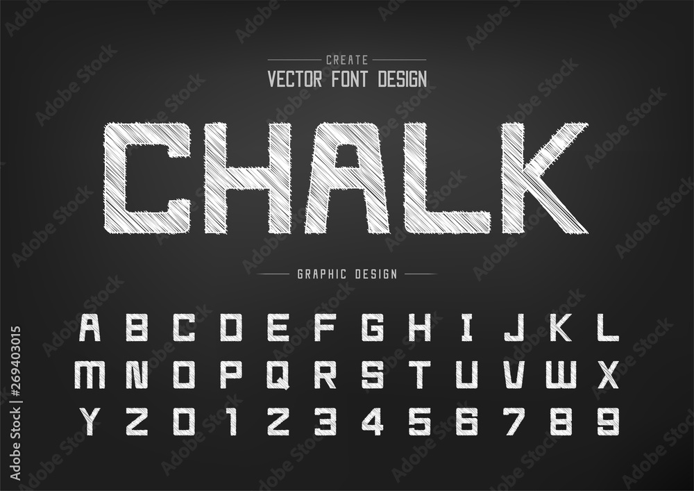 Sketch Font and alphabet vector, Chalk Square typeface letter and number design, Graphic text on background