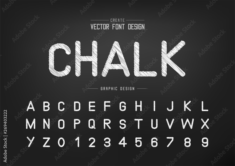Sketch Font and alphabet vector, Chalk Typeface letter and number design, Graphic text on background