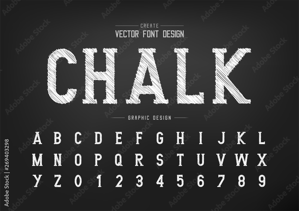 Sketch font and alphabet vector, Chalk writing style typeface letter  graphic text and number design Stock Vector | Adobe Stock