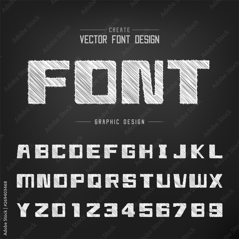 Sketch Bold Font and alphabet vector, Chalk Square typeface letter and number Graphic text design Sketch Bold Font and alphabet vector, Chalk Square typeface letter and number Graphic text design