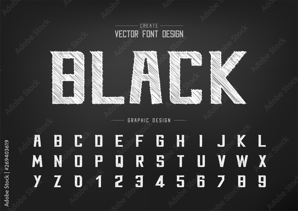 Sketch Font and alphabet vector, Chalk Bold Modern Typeface and letter number Graphic text design