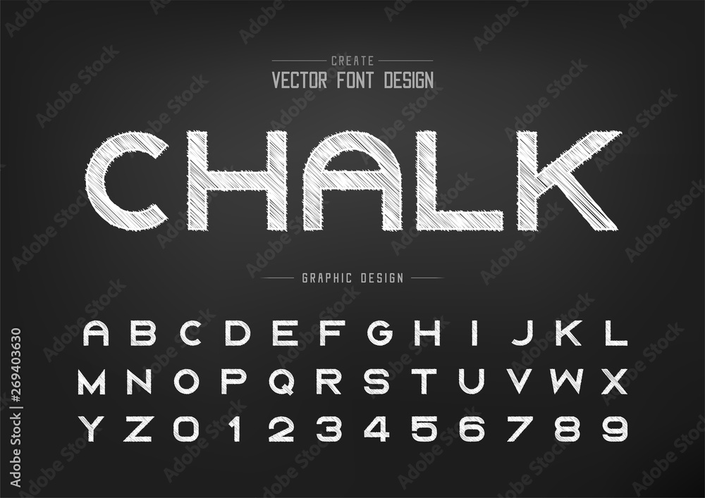 Sketch Font and alphabet vector, Chalk Bold typeface letter and number design, Graphic text on background