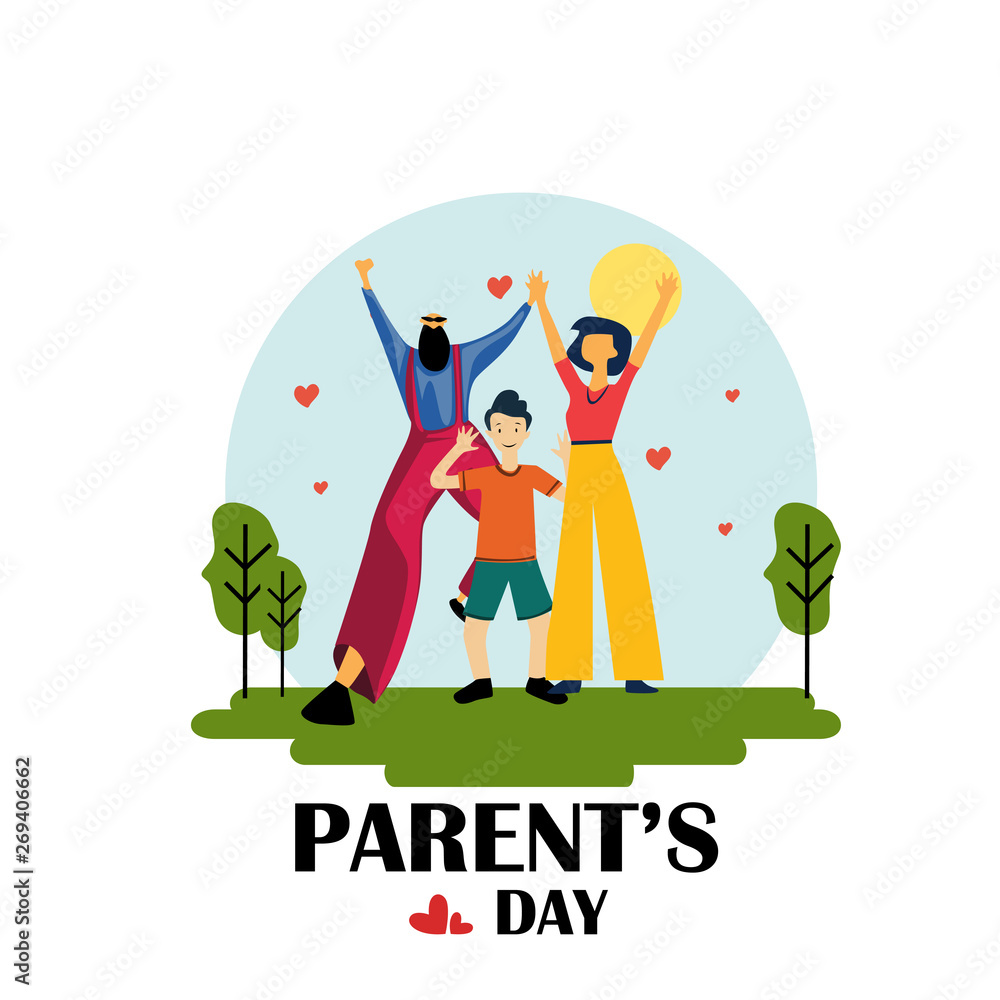 Fototapeta premium Happy Parents Day Greeting Card Vintage Vector Template Design Background Illustration