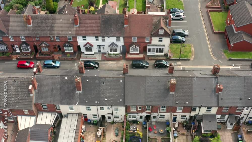 England aerial view of street of old houses England aerial view of street of old houses