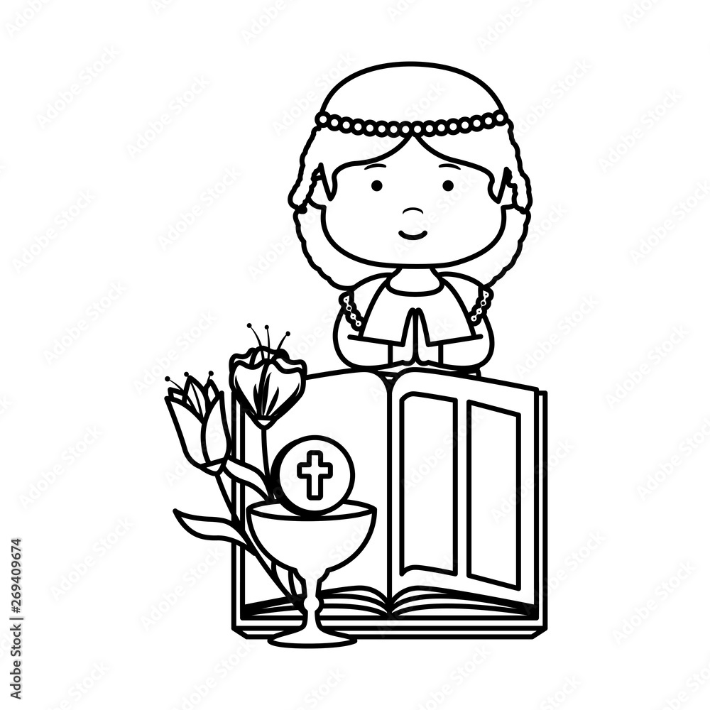 little girl with bible and flowers first communion little girl with bible and flowers first communion