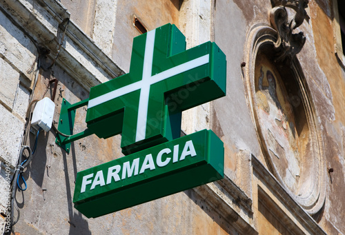 Green Cross Farmacia Sign Pharmacy in Rome