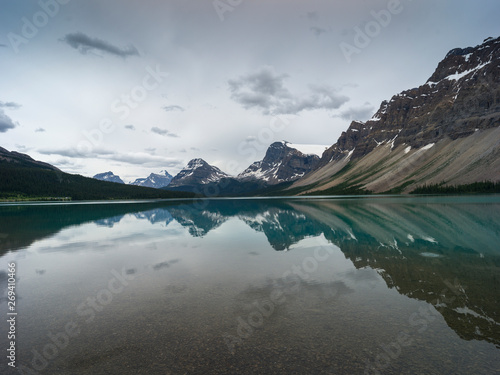 Reflection of mountains in Bow Lake, Banff National Park, Jasper, Alberta, Canada © klevit