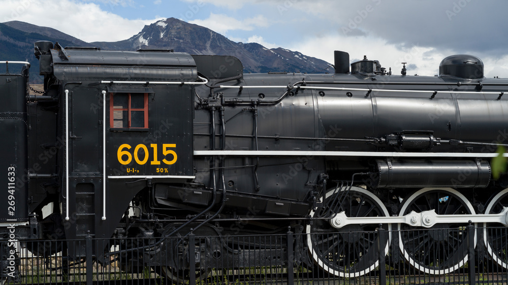 Fototapeta premium Close-up of steam train engine, Jasper National Park, Jasper, Alberta, Canada