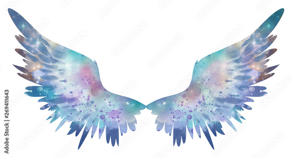 Fototapeta Niebieskie skrzydła akwarela, symbol wolności