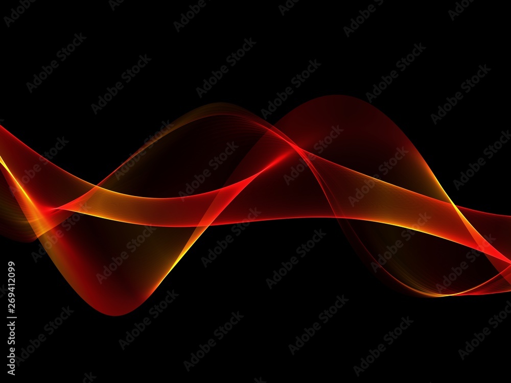 Fototapeta premium Abstract glow red and orange wave stripe on dark background