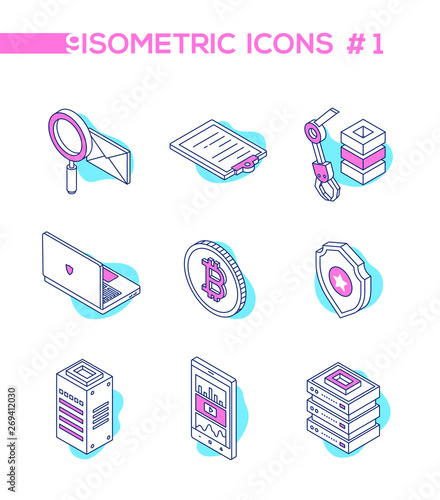 Technology and finance - line design style isometric icons