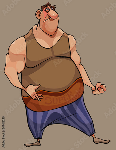 cartoon muscular fat man with a brazen face