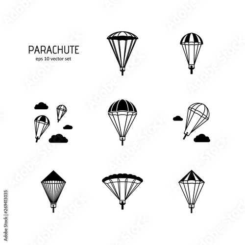 Parachute - vector icons set.