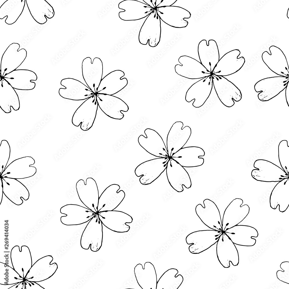 Vector seamless pattern with hand drawn flowers. Vector seamless pattern with hand drawn flowers.
