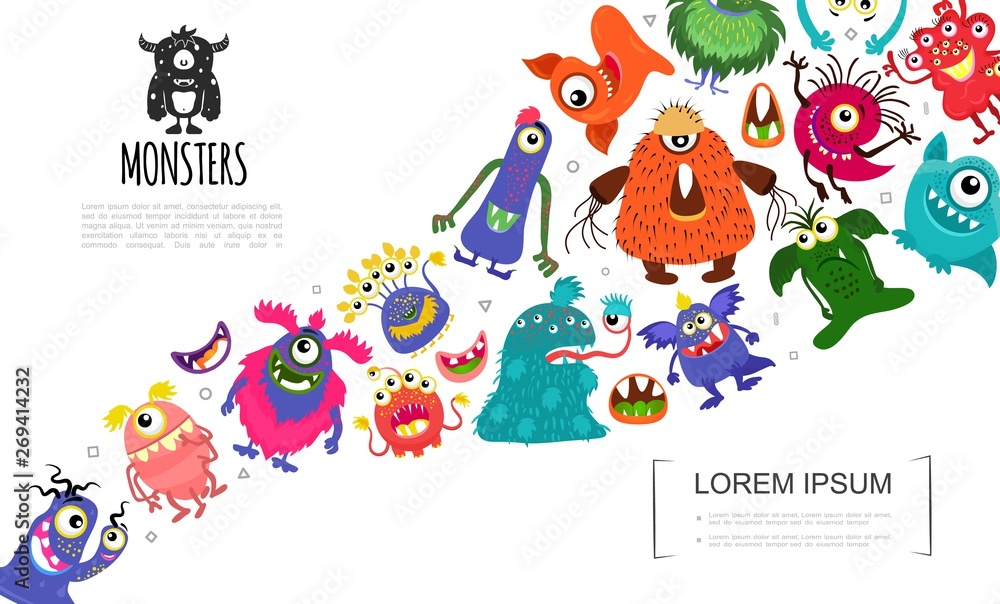 Cartoon Funny Cute Monsters Concept