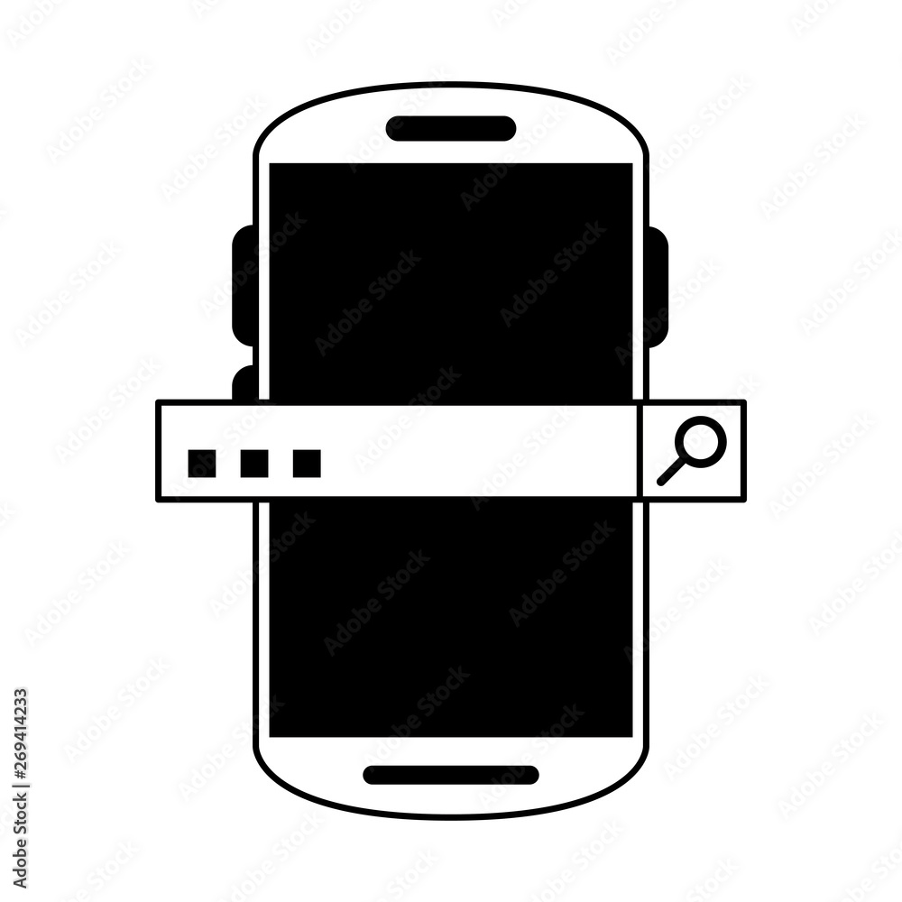 Smartphone with password bar symbol in black and white Smartphone with password bar symbol in black and white